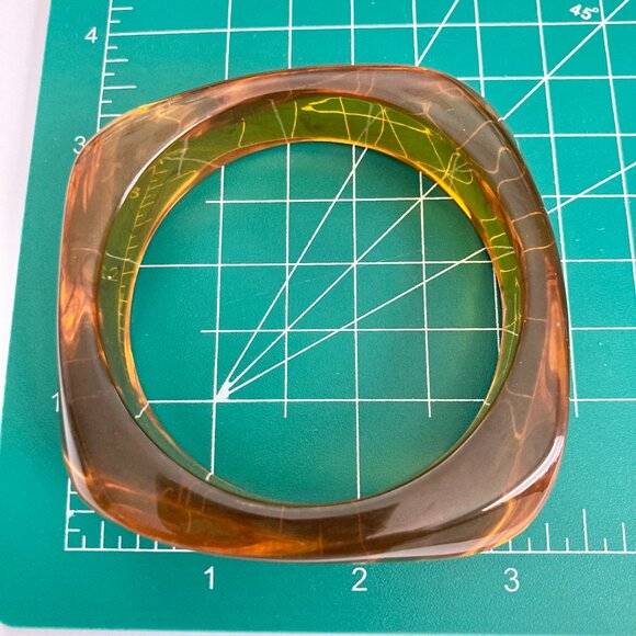 Vintage Lucite Acrylic Faux Honey Amber Tortoise Shell Bracelet Bangle Retro 8" - Picture 9 of 16